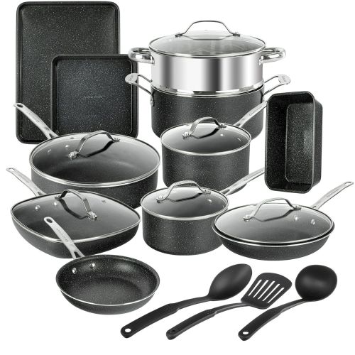 Pots and Pans Set 20 Piece Complete Cookware Bakeware Set Nonstick Dishwasher Oven Safe Black Pots and Pans Set 20 Piece Complete Cookware Bakeware Set Nonstick Dishwasher Oven Safe Black