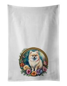 Pomeranian and Flowers Kitchen Towel Set of 2 White Dish Towels Decorative Bathroom Hand towel for Hand, Face, Hair, Yoga, Tea, Dishcloth, 19 X 28"