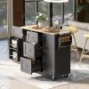 K&K Rolling Kitchen Island with Storage, Kitchen Cart with Rubber Wood Top, 3 Drawer, 2 Slide-Out Shelf and Internal Storage Rack