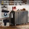 K&K Rolling Kitchen Island with Storage, Kitchen Cart with Rubber Wood Top, 3 Drawer, 2 Slide-Out Shelf and Internal Storage Rack