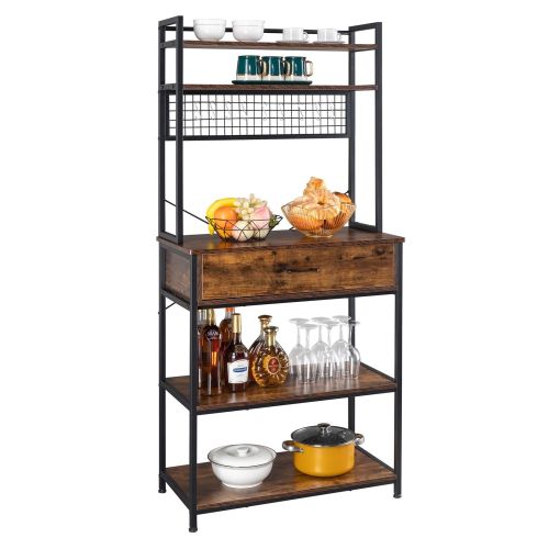 5-Tier Kitchen Bakers Rack with 10 S-Shaped Hooks and 1 drawer , Industrial Microwave Oven Stand 5-Tier Kitchen Bakers Rack with 10 S-Shaped Hooks and 1 drawer , Industrial Microwave Oven Stand