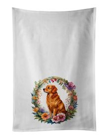 Nova Scotia Duck Tolling Retriever and Flowers Kitchen Towel Set of 2 White Dish Towels Decorative Bathroom Hand towel for Hand, Face, Hair, Yoga, Tea