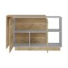 Kitchen Island, Double Door Cabinets, Two External Shelves, Three Shelves, White / Light Oak