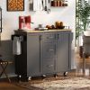 K&K Rolling Kitchen Island with Storage, Kitchen Cart with Rubber Wood Top, 3 Drawer, 2 Slide-Out Shelf and Internal Storage Rack