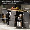 K&K Rolling Kitchen Island with Storage, Kitchen Cart with Rubber Wood Top, 3 Drawer, 2 Slide-Out Shelf and Internal Storage Rack