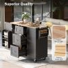 K&K Rolling Kitchen Island with Storage, Kitchen Cart with Rubber Wood Top, 3 Drawer, 2 Slide-Out Shelf and Internal Storage Rack