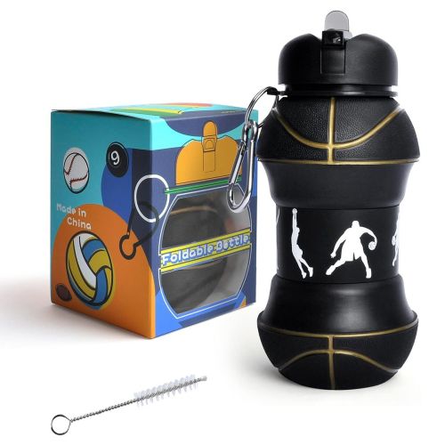 Sports Water Bottle, Silicone Collapsible Spherical Drinking Mug, Leak-proof Squeezable Shockproof, Basketball Soccer Baseball Billiards Volleyball Go