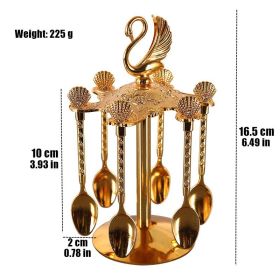 6pcs Gold Alloy Spoon Display Stand Kitchen Dessert Coffee Mixing Tableware Spoon Holder Swan Storage Box Wedding Gift Decorate (Color: gold)