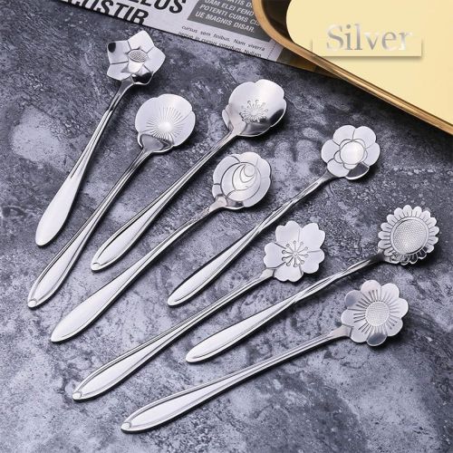 8Pcs Stainless Steel Flower Spoon Coffee Tea Spoon Cute Ice Cream Dessert Spoon Silver Christmas Gifts Kitchen Tableware Decor 8Pcs Stainless Steel Flower Spoon Coffee Tea Spoon Cute Ice Cream Dessert Spoon Silver Christmas Gifts Kitchen Tableware Decor