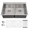 33 Inch Kitchen Sink Drop-in Topmount Sink 16 Gauge Double Bowl 50/50 Gunmetal Black Stainless Steel Sink with Strainer