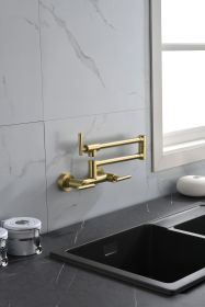 Pot Filler Faucets Both Hot Cold Water Wall Faucet Brass Faucets Kitchen Folding Kitchen Faucets Commercial Sink Faucet 3 Handles 2 Holes Joint Swing (Color: gold)
