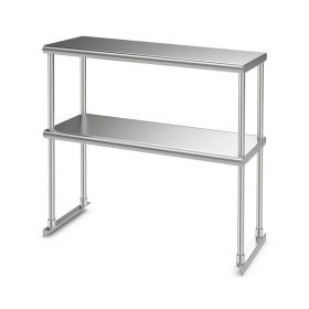Kitchen Stainless Steel Overshelf with Adjustable Lower Shelf (Color: Silver, size: 36 x 12 Inch)