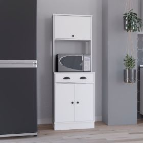 Tennant Kitchen Pantry with Drawer, 2 Cabinets, and Microwave Stand, White (Color: White)