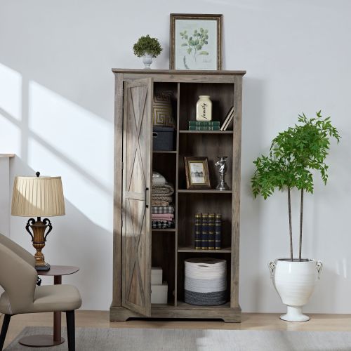 Tall Storage Cabinet Barn Door Storage Country Wood Rustic Farmhouse Pantry Cupboard Barn Door Kitchen Organizer Furniture Home Drawer Shelves
