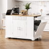 Fluted Kitchen Island with Trash Can Storage Cabinet, Power Outlet, Internal Storage Rack, Rolling Kitchen Islands on 5 Wheels with 3 Drawer