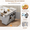 Kitchen Island with Trash Can Storage Cabinet, Kitchen Cart with Drop Leaf, Spice Rack, Towel Rack and Drawer