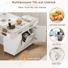 Kitchen Island with Trash Can Storage Cabinet, Kitchen Cart with Drop Leaf, Spice Rack, Towel Rack and Drawer