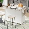 Kitchen Island with Trash Can Storage Cabinet, Kitchen Cart with Drop Leaf, Spice Rack, Towel Rack and Drawer