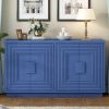Vintage Distressed 4-Door Sideboard with Adjustable Shelves and Geometric Pattern for Dining Room,Kitchen and Living Room