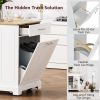 Fluted Kitchen Island with Trash Can Storage Cabinet, Power Outlet, Internal Storage Rack, Rolling Kitchen Islands on 5 Wheels with 3 Drawer