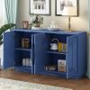 Vintage Distressed 4-Door Sideboard with Adjustable Shelves and Geometric Pattern for Dining Room,Kitchen and Living Room