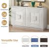 Vintage Distressed 4-Door Sideboard with Adjustable Shelves and Geometric Pattern for Dining Room,Kitchen and Living Room