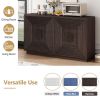 Vintage Distressed 4-Door Sideboard with Adjustable Shelves and Geometric Pattern for Dining Room,Kitchen and Living Room