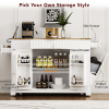Fluted Kitchen Island with Trash Can Storage Cabinet, Power Outlet, Internal Storage Rack, Rolling Kitchen Islands on 5 Wheels with 3 Drawer