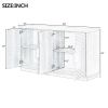 Vintage Distressed 4-Door Sideboard with Adjustable Shelves and Geometric Pattern for Dining Room,Kitchen and Living Room