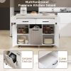 Kitchen Island with Trash Can Storage Cabinet, Kitchen Cart with Drop Leaf, Spice Rack, Towel Rack and Drawer
