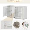 Vintage Distressed 4-Door Sideboard with Adjustable Shelves and Geometric Pattern for Dining Room,Kitchen and Living Room