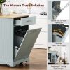 Fluted Kitchen Island with Trash Can Storage Cabinet, Power Outlet, Internal Storage Rack, Rolling Kitchen Islands on 5 Wheels with 3 Drawer