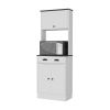 Tennant Kitchen Pantry with Drawer, 2 Cabinets, and Microwave Stand, White
