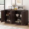 Vintage Distressed 4-Door Sideboard with Adjustable Shelves and Geometric Pattern for Dining Room,Kitchen and Living Room