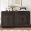 Vintage Distressed 4-Door Sideboard with Adjustable Shelves and Geometric Pattern for Dining Room,Kitchen and Living Room