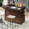 Kitchen Island with Trash Can Storage Cabinet, Kitchen Cart with Drop Leaf, Spice Rack, Towel Rack and Drawer