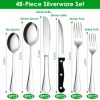 48-Piece Silverware Set Stainless Steel Flatware Cutlery Set Tableware Eating Utensils for 8 with Knife Fork Spoon Dishwasher Safe for Home Kitchen Re